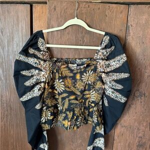 Cleobella Black and Gold Floral Blouse